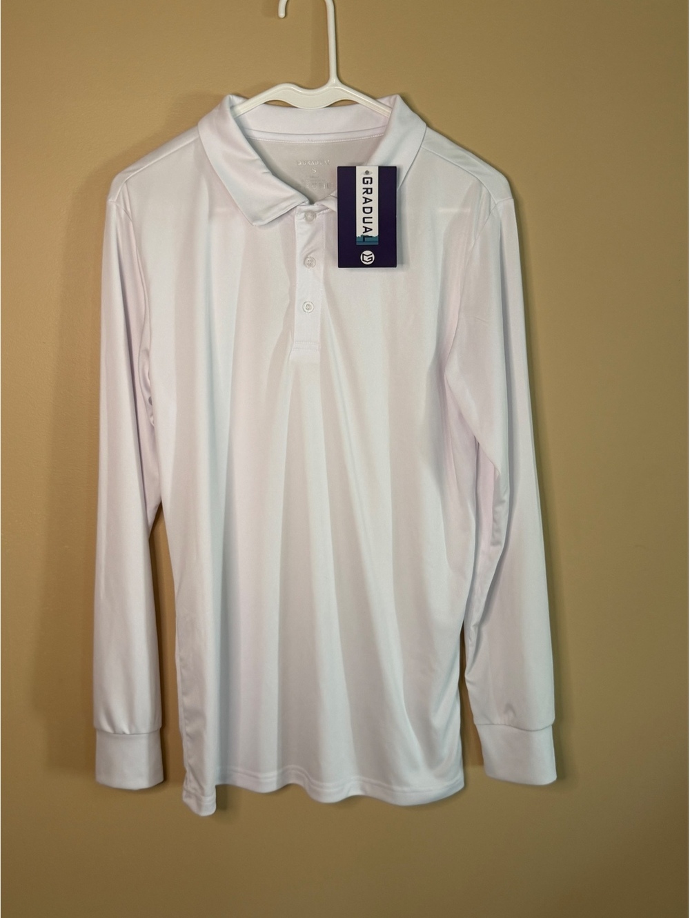 Gradual Men's Long Sleeve White Polo Shirt Size Small
